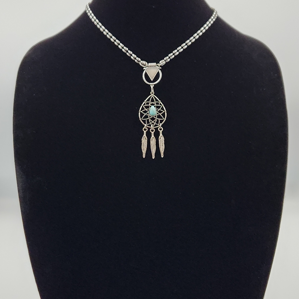 Silver Dreamcatcher Pendant Necklace set